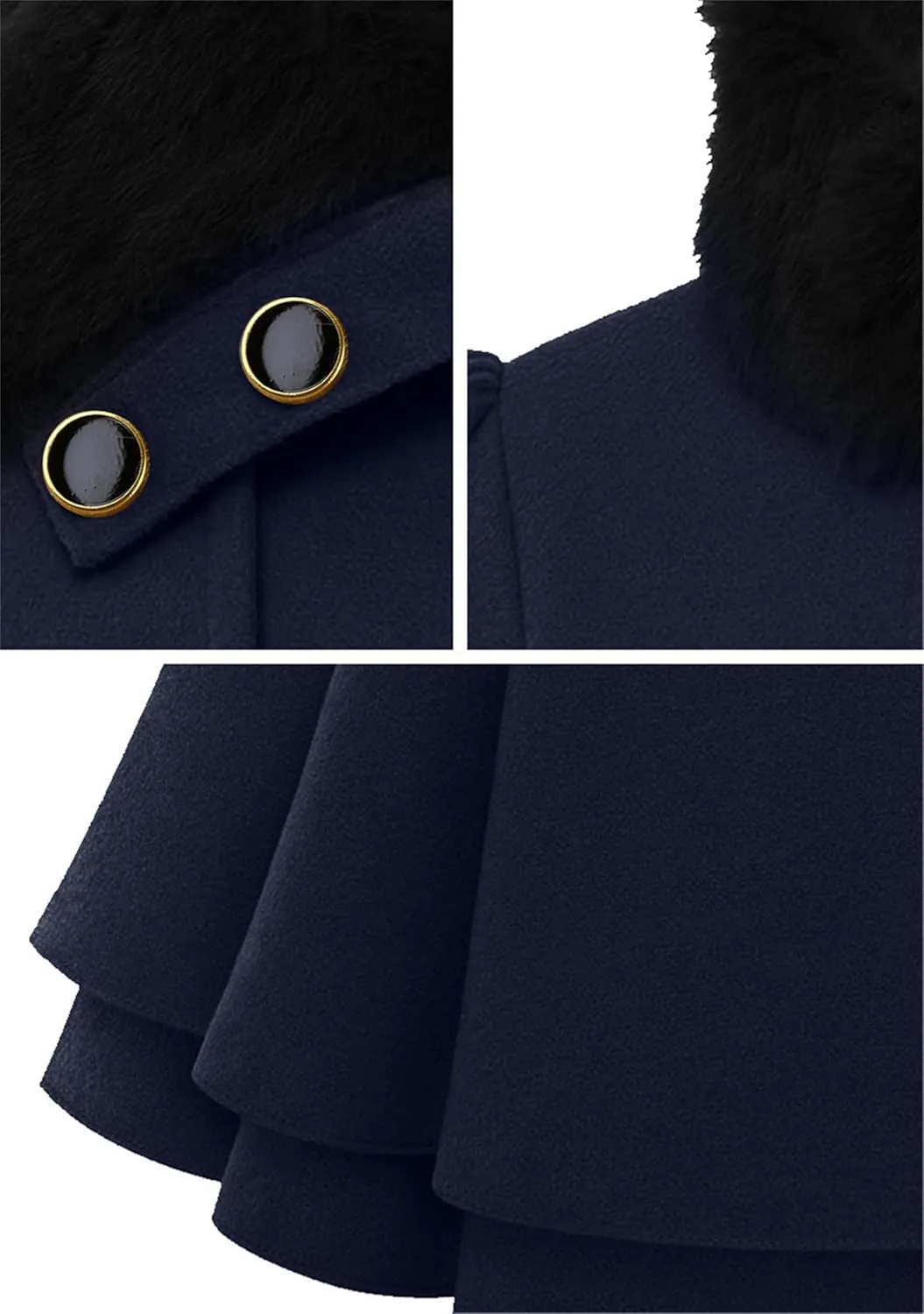 Womens a Line Faux Fur Collar with Belt Jacket Elegant Winter Swing Coat Wool Blend Warm Trench Coat