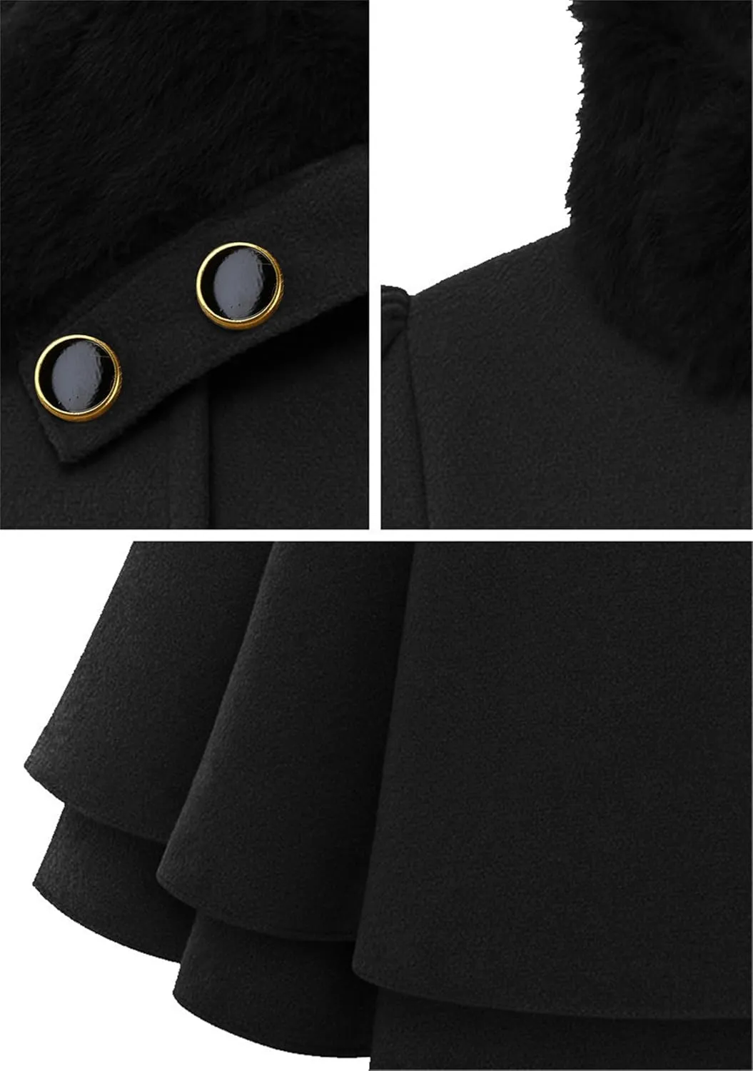 Womens a Line Faux Fur Collar with Belt Jacket Elegant Winter Swing Coat Wool Blend Warm Trench Coat