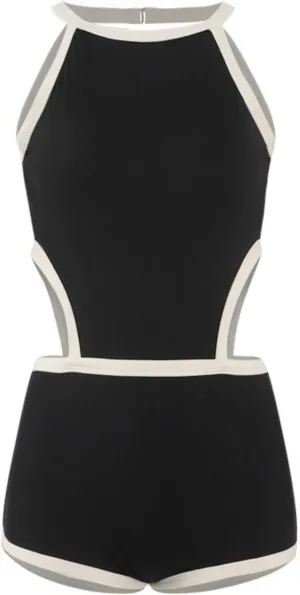 Women's Black 1 Piece Swimsuit, Backless Tummy Control Swimwear, Triangle Short Design, Anti-Slip for Beach