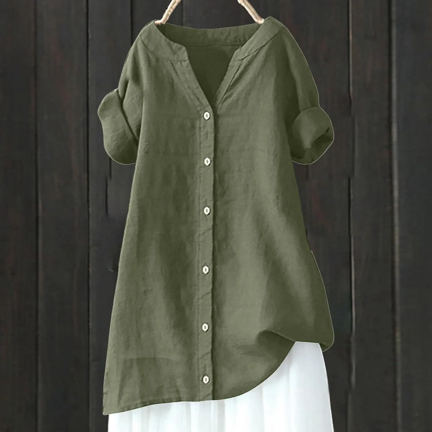 Women's Button Down Shirts Plain Long Sleeve Linen Summer Casual Oversized Blouse Tops Loose Fit Tee Tops
