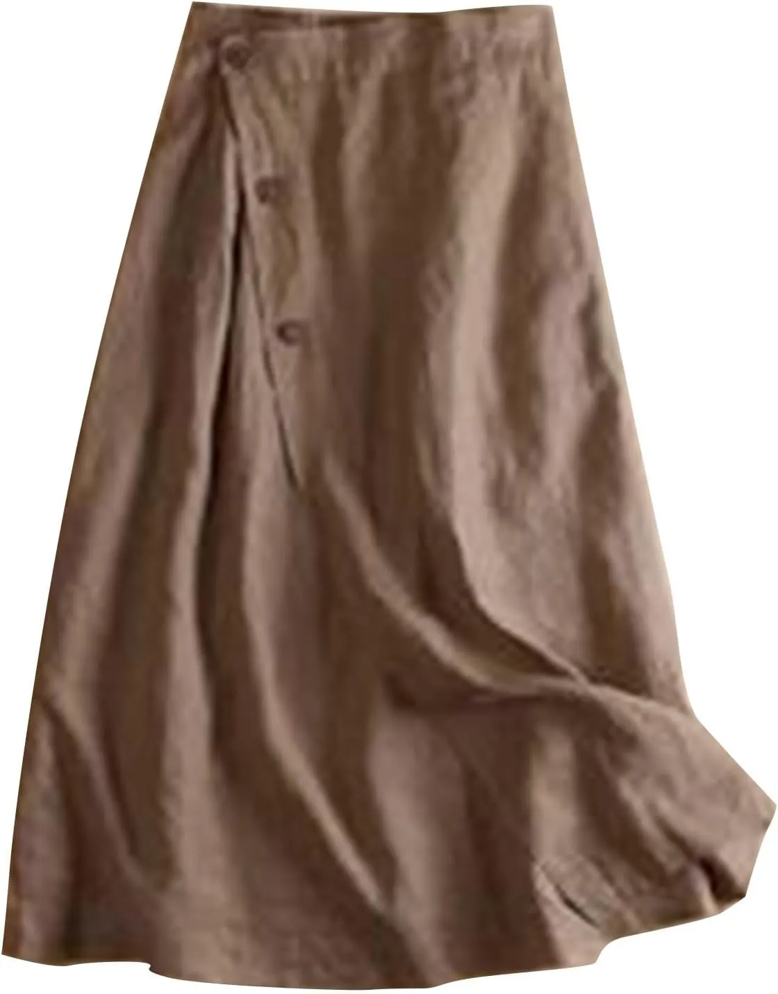 Womens Button Front Flowy Maxi Skirt A Line Cotton Linen Side Slit Summer Casual Loose Fit Pleated Long Skirts