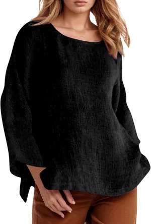 Women's Button Up Shirts Solid Color Long Sleeve Linen Summer Casual 2025 Fashion Blouse Top Loose Tunic Top