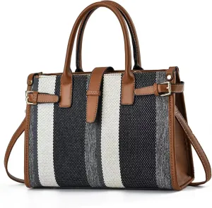 Women's Canvas Tote Bag with Brown and White Striped Design, Casual Handbag Large Canvas Tote Bag for Women - Multiple Colors