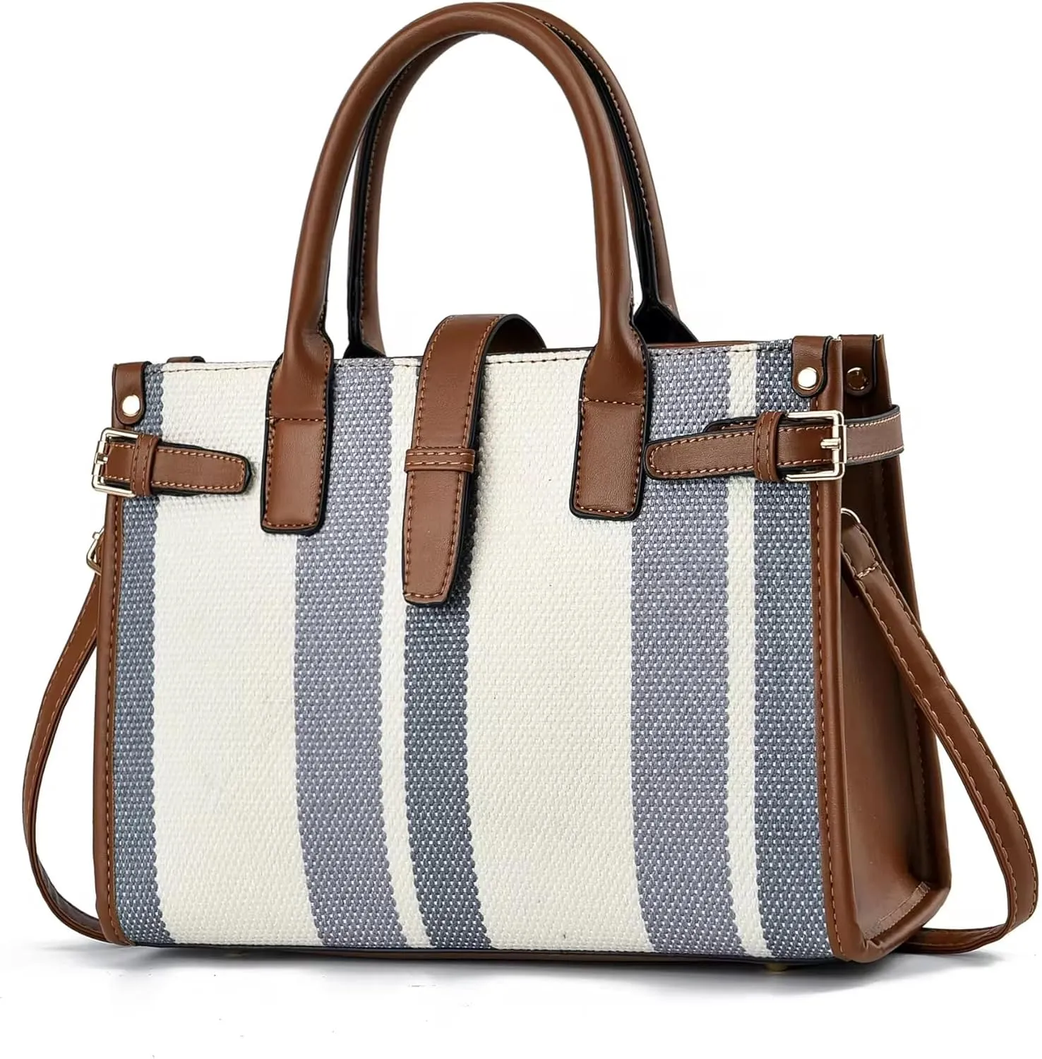 Women's Canvas Tote Bag with Brown and White Striped Design, Casual Handbag Large Canvas Tote Bag for Women - Multiple Colors