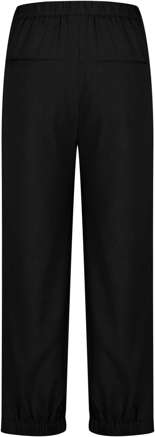 Womens Casual Cotton Linen Wide Leg Pants Elastic High Waisted Loose Pants Pleated Front Lounge Trousers Side Pockets