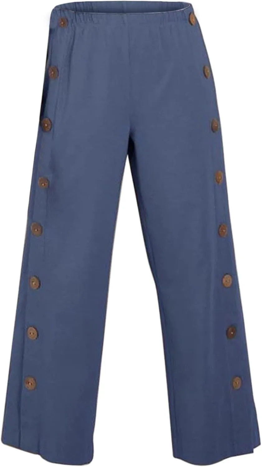 Women's Casual Pants Summer Wide Leg Straight Capris Side Button Elastic Waist Cropped Trousers with Pockets Outfits