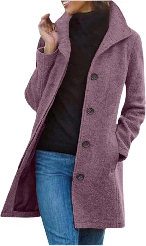 Women'S Casual Thicken Stand Collar Single Breasted Pea Coat Vintage Coat Autumn/Winter Outerwear Trench Coat Jacket