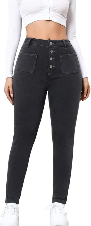 Womens Fleece Lined Jeans High Waisted Thermal Leggings Warm Skinny Denim Pants Stretch Jean Leggings Winter Pants