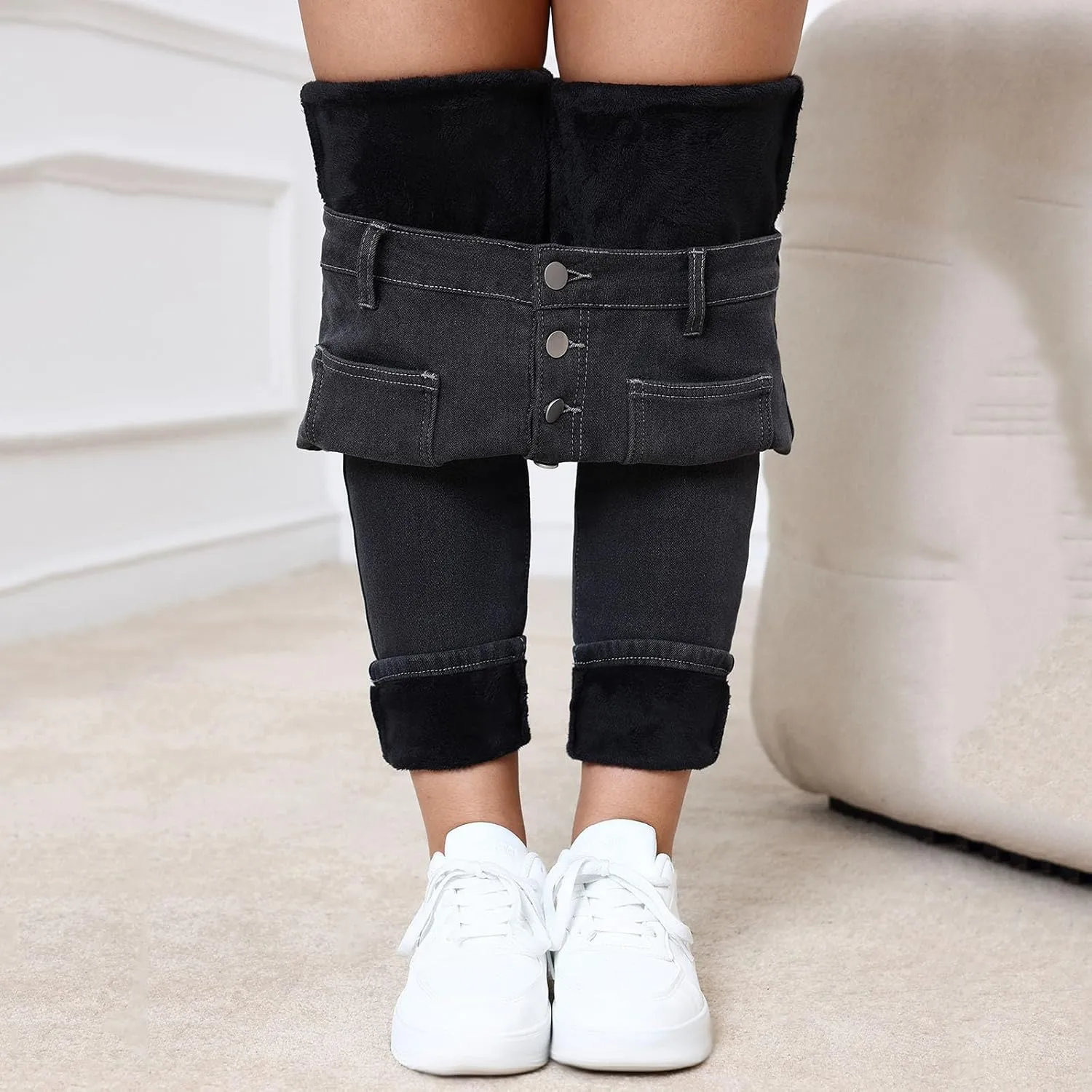 Womens Fleece Lined Jeans High Waisted Thermal Leggings Warm Skinny Denim Pants Stretch Jean Leggings Winter Pants