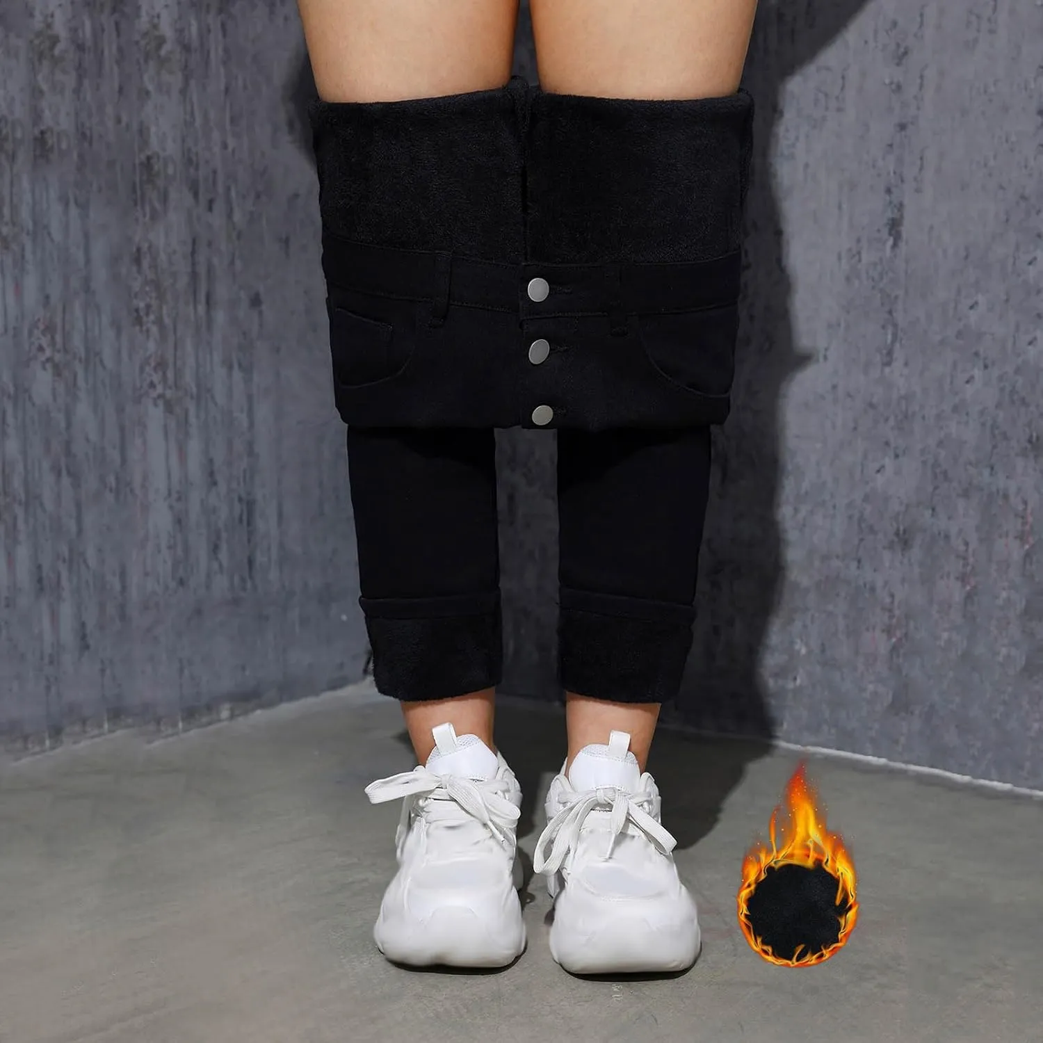 Womens Fleece Lined Jeans High Waisted Thermal Leggings Warm Skinny Denim Pants Stretch Jean Leggings Winter Pants