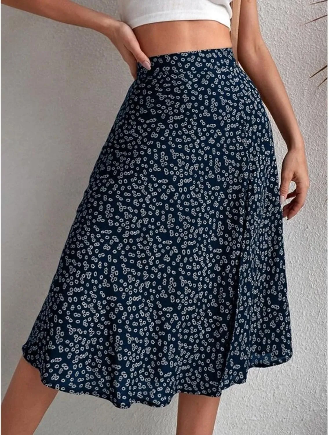 Womens Floral Midi Skirts Summer Print Elastic High Waisted Split Hem Skorts Fashion Flowy Tunic A Line Skirts 2025