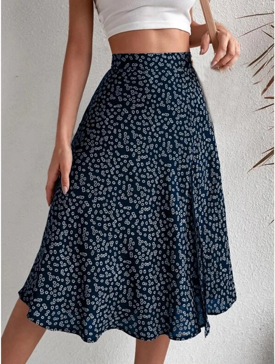 Womens Floral Midi Skirts Summer Print Elastic High Waisted Split Hem Skorts Fashion Flowy Tunic A Line Skirts 2025