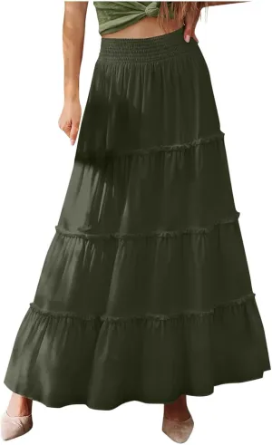 Women's Flowy High Waist A-Line Maxi Skirt Summer Casual Lightweight Long Skirts Beach Vacation Outfits Clothes