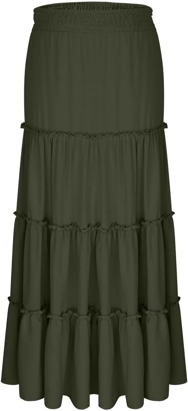 Women's Flowy High Waist A-Line Maxi Skirt Summer Casual Lightweight Long Skirts Beach Vacation Outfits Clothes