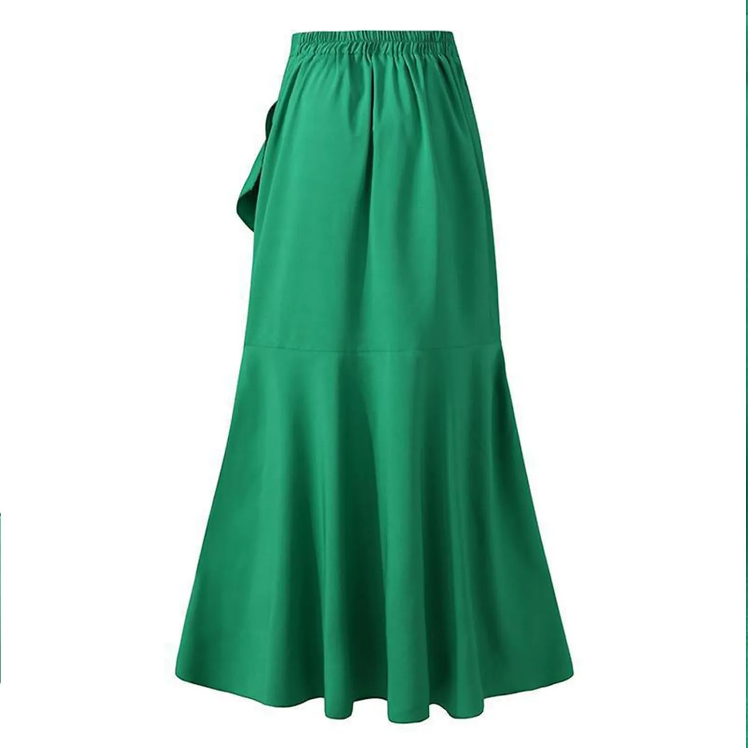Women's High Waisted Ruffle Skirt Asymmetrical Hem Split Thigh Swing Pleated Drawstring Summer Maxi Long Skirts