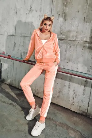 Womens Jogging Suits Sets Running Velour Outfit Zipper Warm Up 2 Pieces Hoodie and Pant Tracksuit
