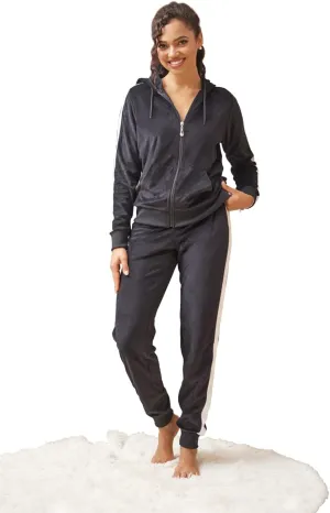 Womens Jogging Suits Sets Running Velour Outfit Zipper Warm Up 2 Pieces Hoodie and Pant Tracksuit
