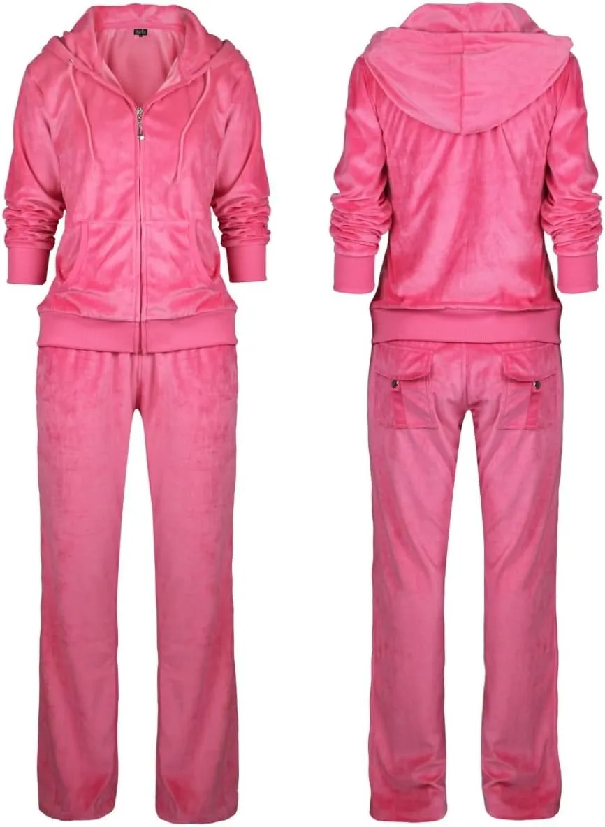 Womens Jogging Suits Sets Running Velour Outfit Zipper Warm Up 2 Pieces Hoodie and Pant Tracksuit