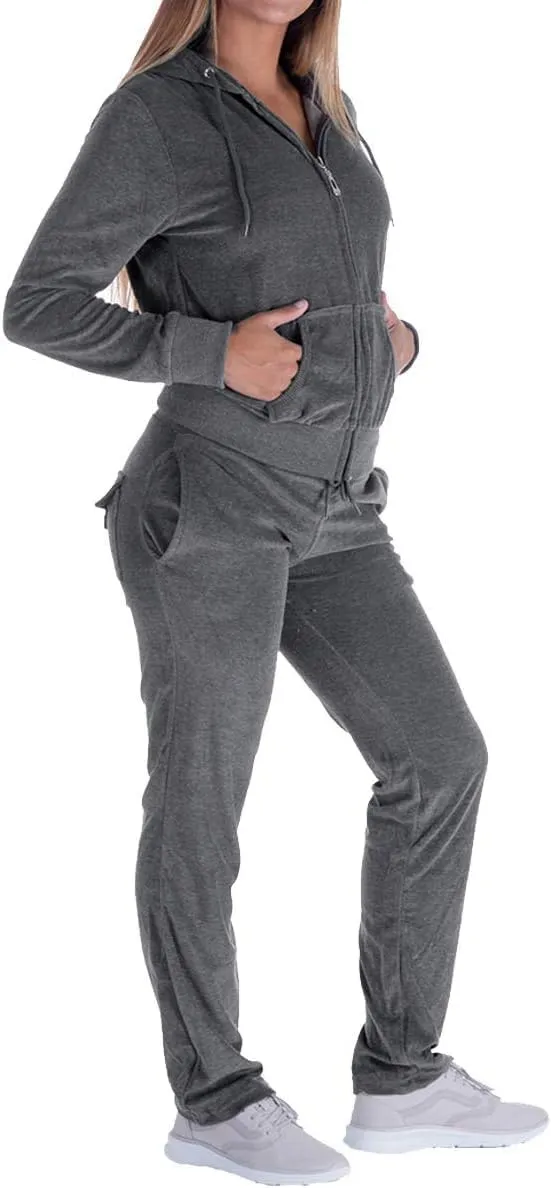 Womens Jogging Suits Sets Running Velour Outfit Zipper Warm Up 2 Pieces Hoodie and Pant Tracksuit