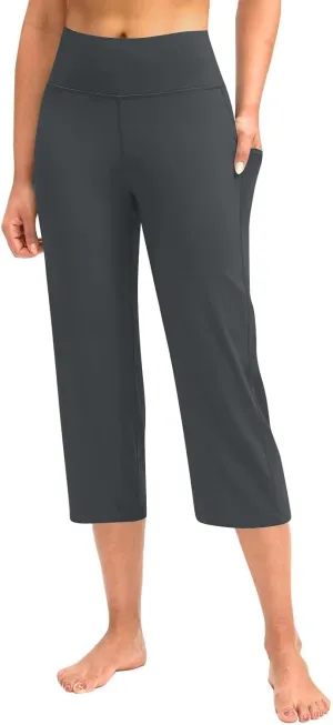 Women's Knee Length Leggings Yoga Capris High Waist Tummy Control Running Athletic Gym Biker Shorts with Pockets