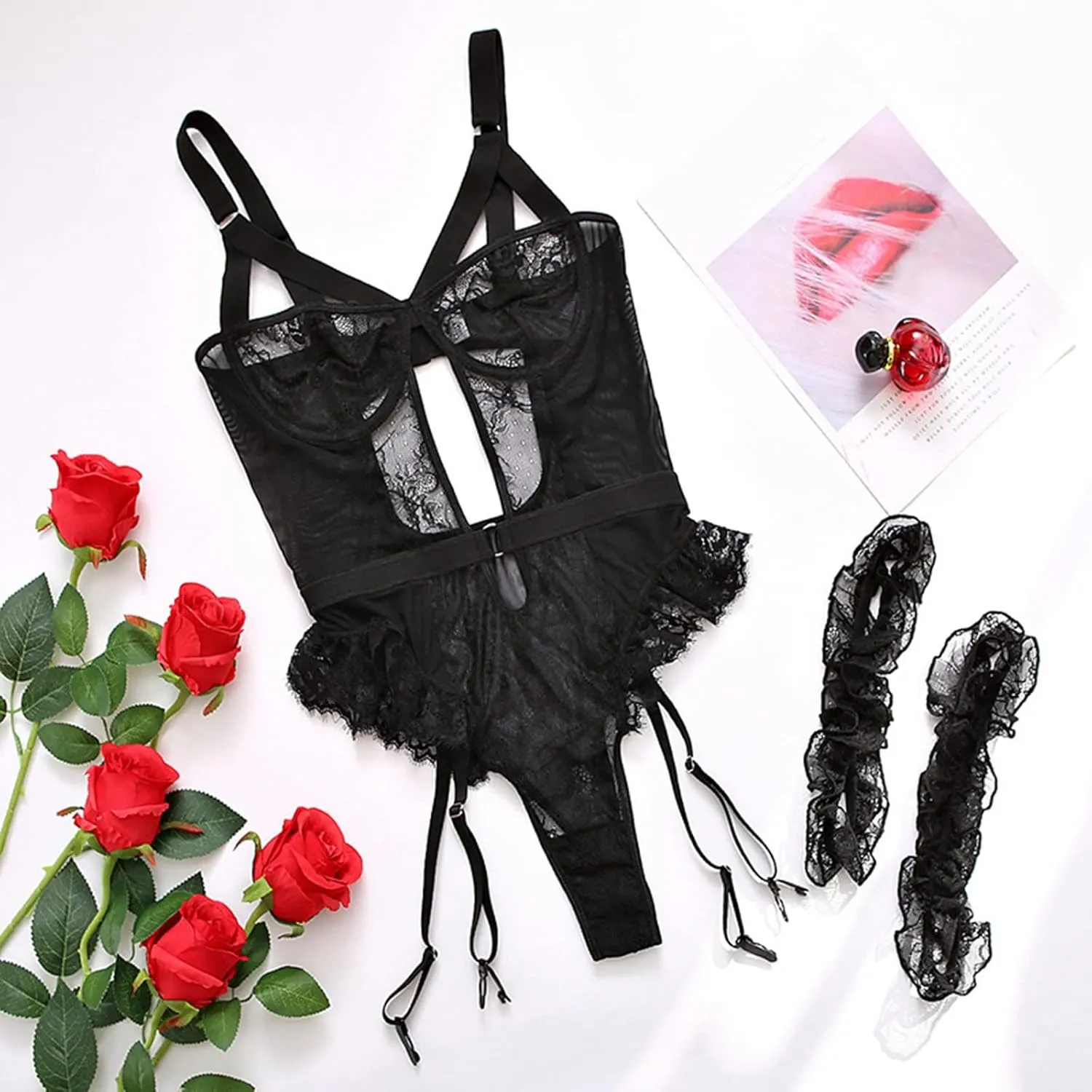 Womens Lace Sexy Underwear Suit Sexy Suit Jumpsuit Lace Sexy Underwear Corset Lingerie for Women Fishnet