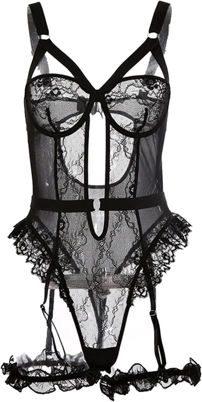 Womens Lace Sexy Underwear Suit Sexy Suit Jumpsuit Lace Sexy Underwear Corset Lingerie for Women Fishnet