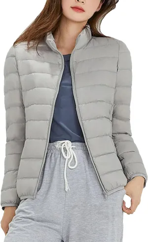 Women's Light Down Jacket 2023 Classic Style Stand-Up Puffer Solid Color Thermal Coat Dressy Casual Comfort Packable Jacket