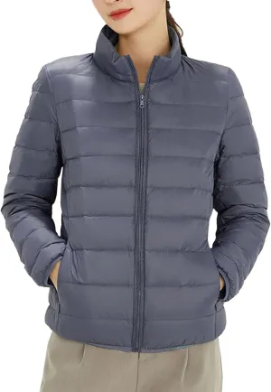 Women's Light Down Jacket 2023 Classic Style Stand-Up Puffer Solid Color Thermal Coat Dressy Casual Comfort Packable Jacket