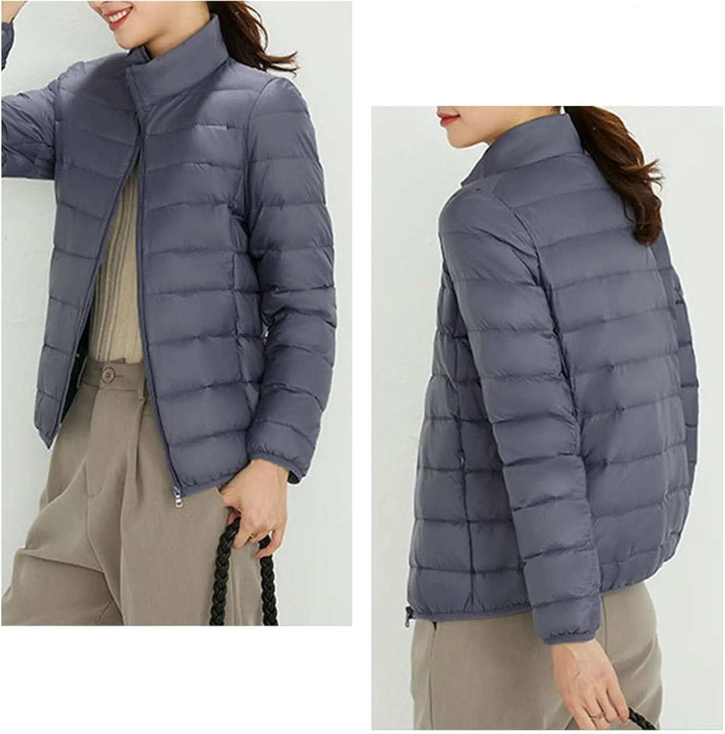 Women's Light Down Jacket 2023 Classic Style Stand-Up Puffer Solid Color Thermal Coat Dressy Casual Comfort Packable Jacket