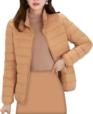 Women's Light Down Jacket 2023 Classic Style Stand-Up Puffer Solid Color Thermal Coat Dressy Casual Comfort Packable Jacket