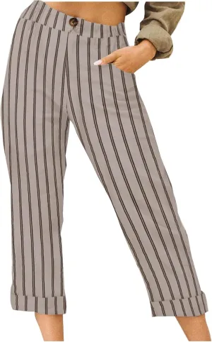 Womens Linen Loose Fit High Cut Straight Leg Summer Fall Pants 2025 Y2K Beige L or XL