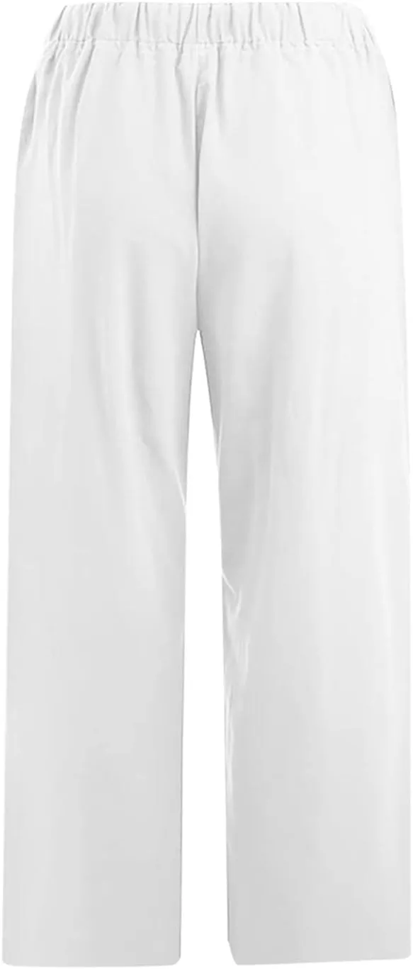 Womens Linen Loose Fit High Cut Straight Leg Summer Fall Pants 2025 Y2K Beige L or XL