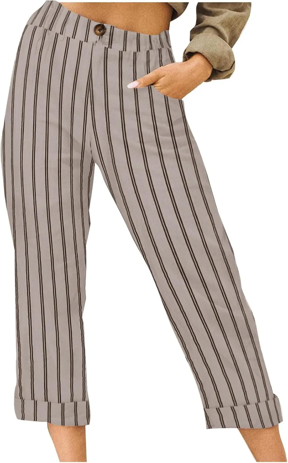 Womens Linen Loose Fit High Cut Straight Leg Summer Fall Pants 2025 Y2K Beige L or XL