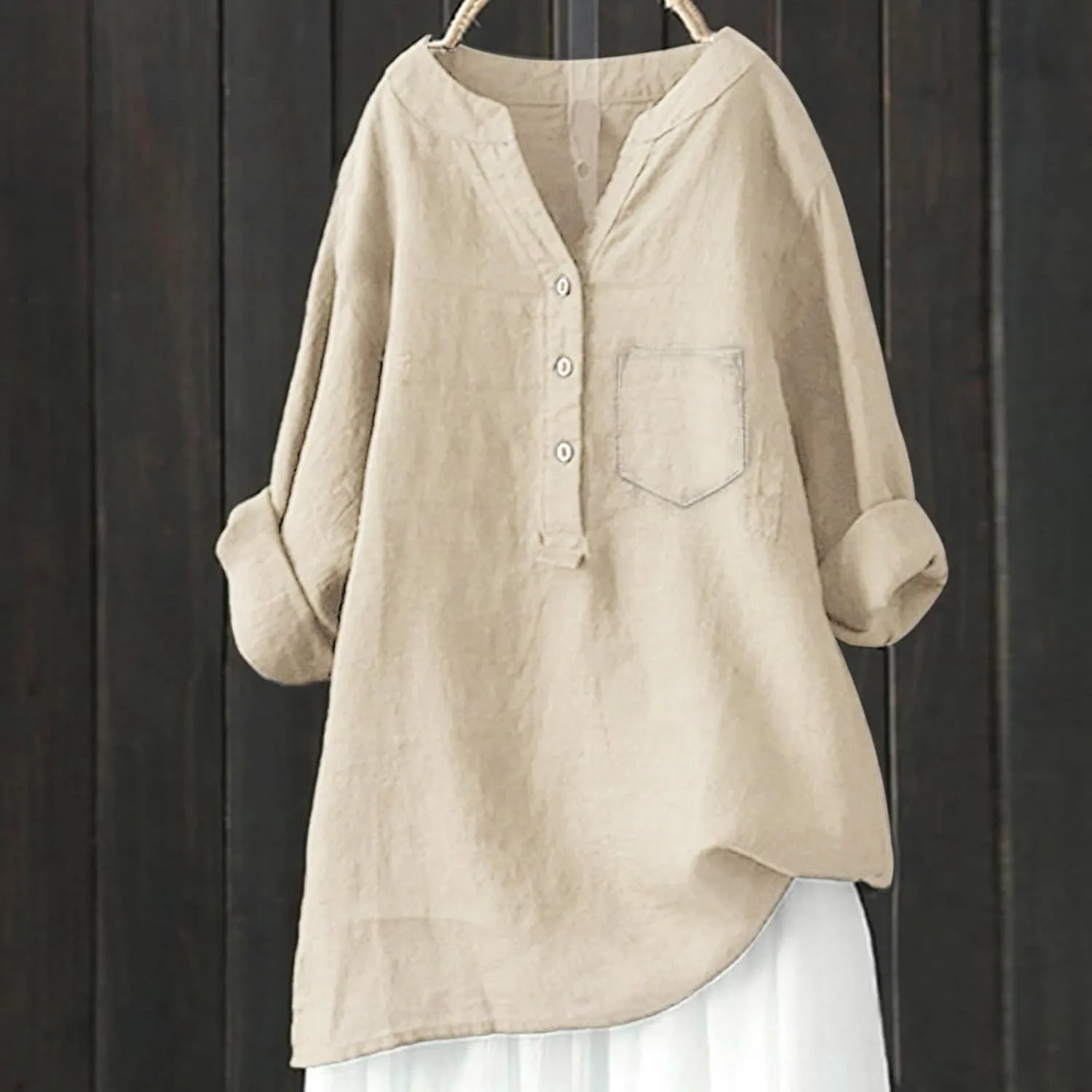 Women's Linen Shirts Summer Cotton Linen Solid Short Sleeve T Shirts Casual Loose Fit Trendy V Neck Blouses