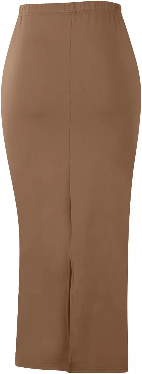 Womens Long Maxi Skirt Bodycon Elastic High Waist Basic Pencil Skirts Dressy Casual Cocktail Party Wedding Outfits