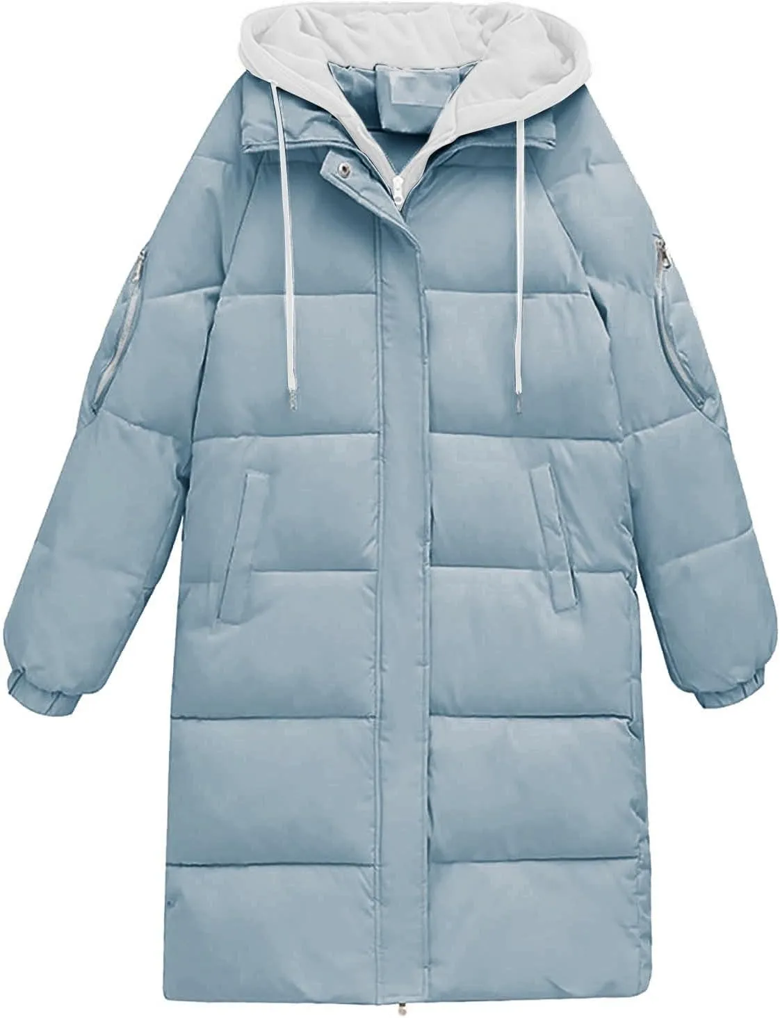 Womens Long Puffer Down Jacket 2023 Fashion Fake Two Piece Hooded Heavyweight Warm Coat Winter Elegant Solid Thermal Overcoat