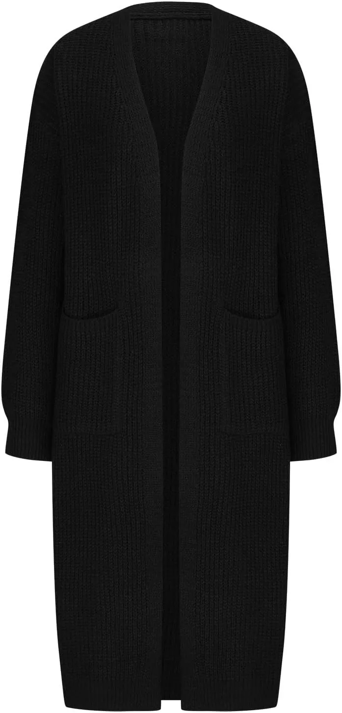 Women's Open Front Cardigan Oversized Chunky Knit Sweater Long Lantern Sleeve Outwear with Pocket 2025 Fashion