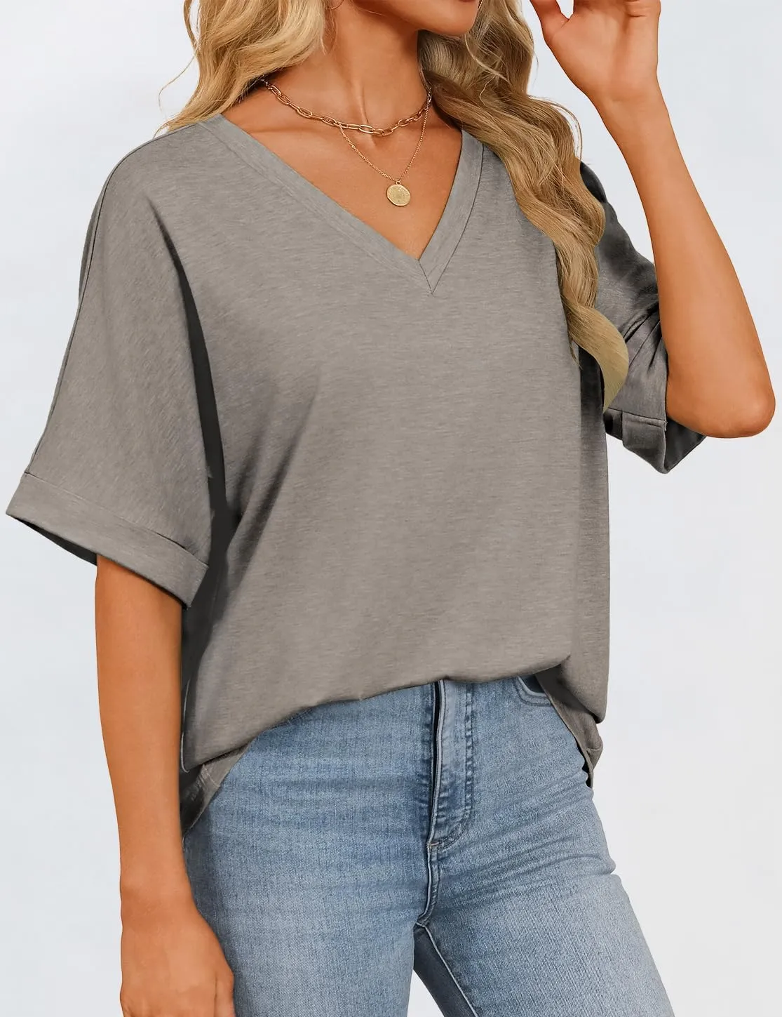Womens Oversized T Shirts V Neck Loose Fit Shirts Short Sleeve Summer Casual Tops 2025 Trendy Blouses Y2K Plain Tees