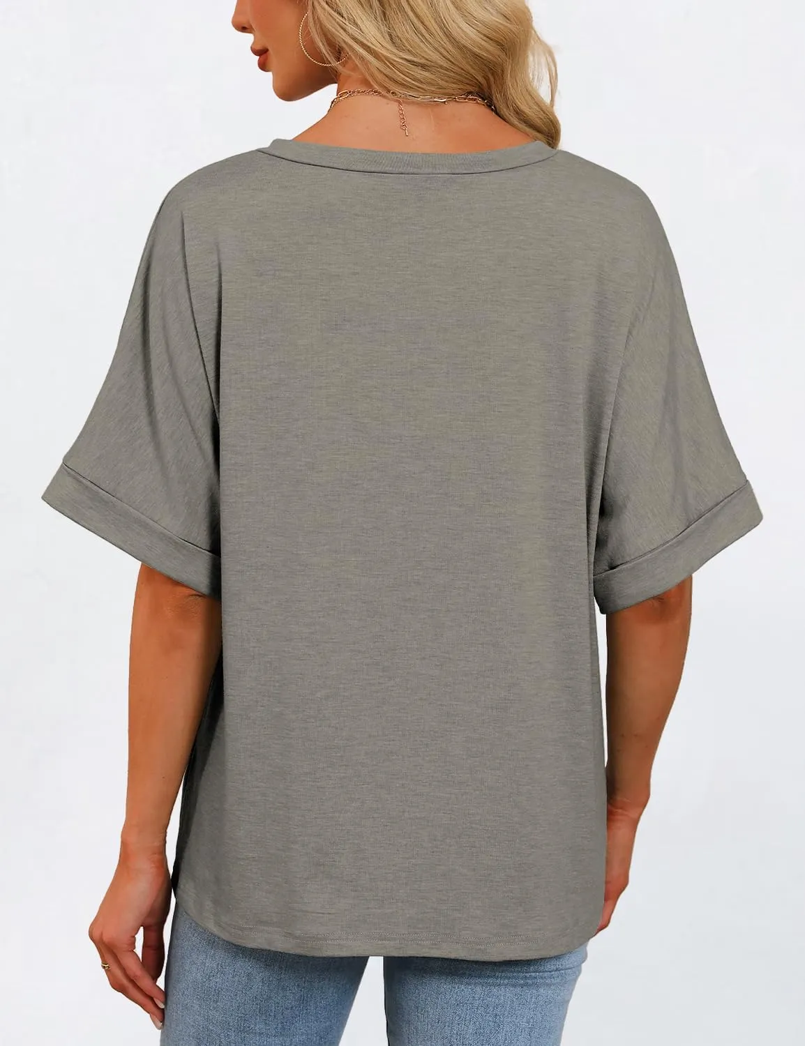 Womens Oversized T Shirts V Neck Loose Fit Shirts Short Sleeve Summer Casual Tops 2025 Trendy Blouses Y2K Plain Tees