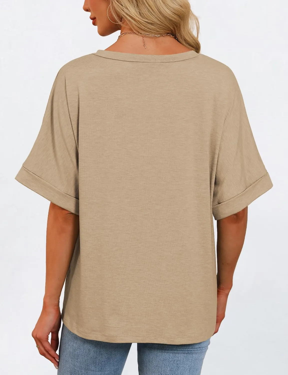 Womens Oversized T Shirts V Neck Loose Fit Shirts Short Sleeve Summer Casual Tops 2025 Trendy Blouses Y2K Plain Tees
