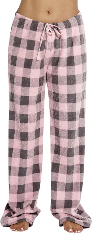 Womens Plaid Flannel Fuzzy Fleece Pajama Pants - Drawstring Sleep Bottoms, Comfy Stretch Lounge PJ