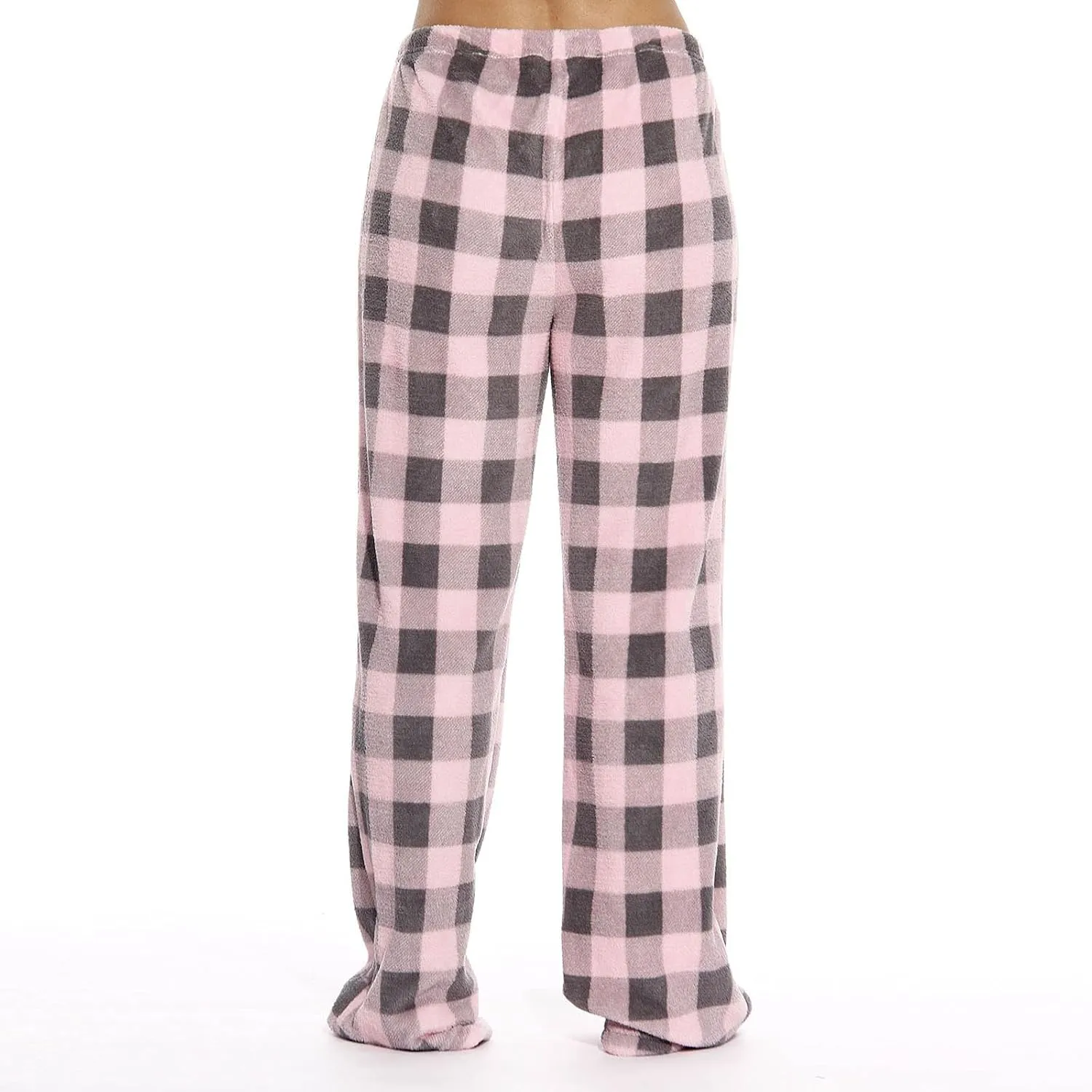 Womens Plaid Flannel Fuzzy Fleece Pajama Pants - Drawstring Sleep Bottoms, Comfy Stretch Lounge PJ