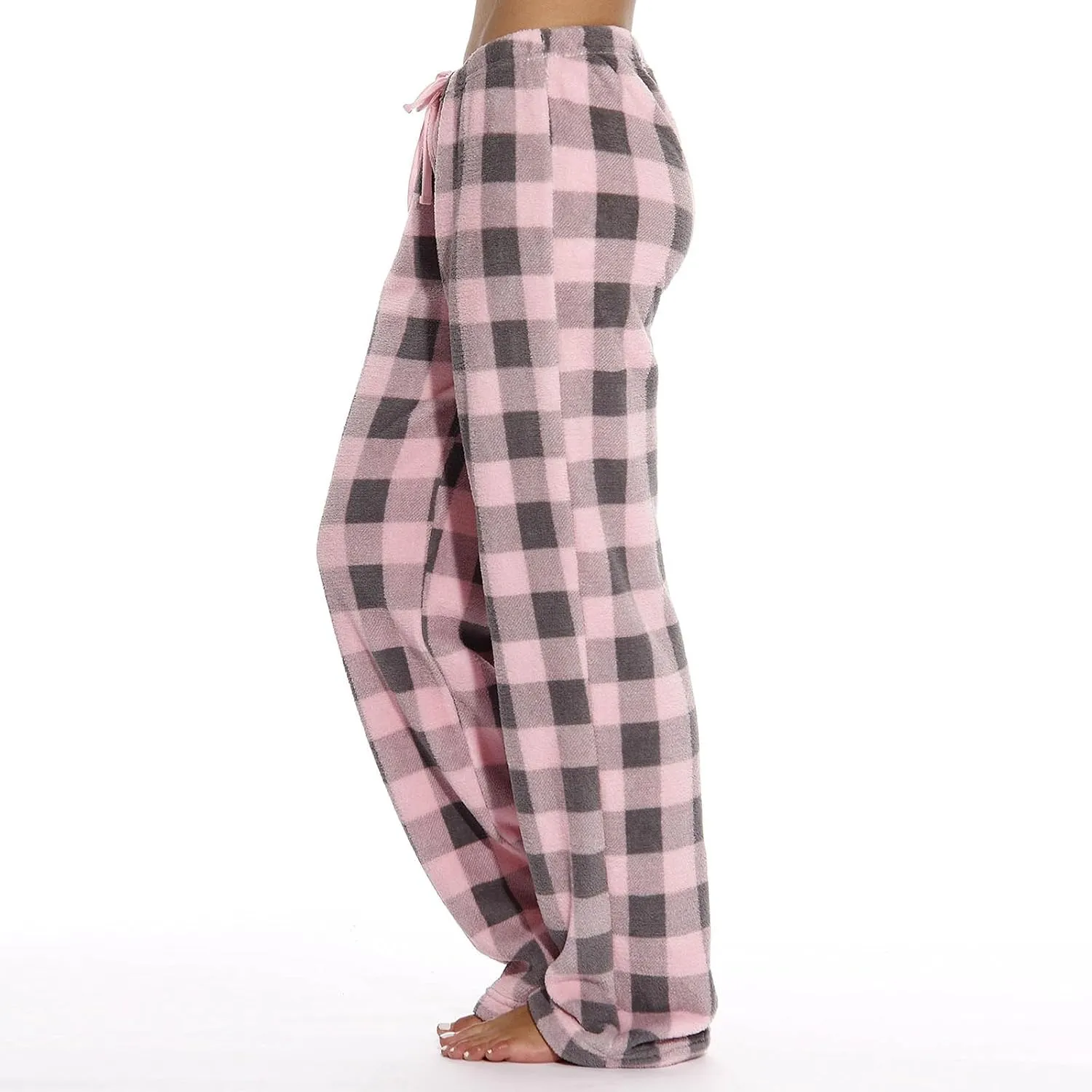 Womens Plaid Flannel Fuzzy Fleece Pajama Pants - Drawstring Sleep Bottoms, Comfy Stretch Lounge PJ