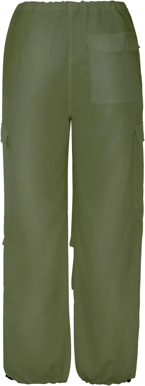 Women's Plus Size Tethered Straight Cargo Pants Straight Wide Leg Loose Casual Trousers