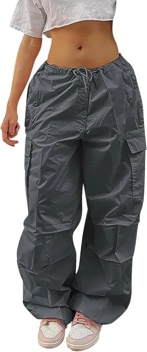 Women's Plus Size Tethered Straight Cargo Pants Straight Wide Leg Loose Casual Trousers