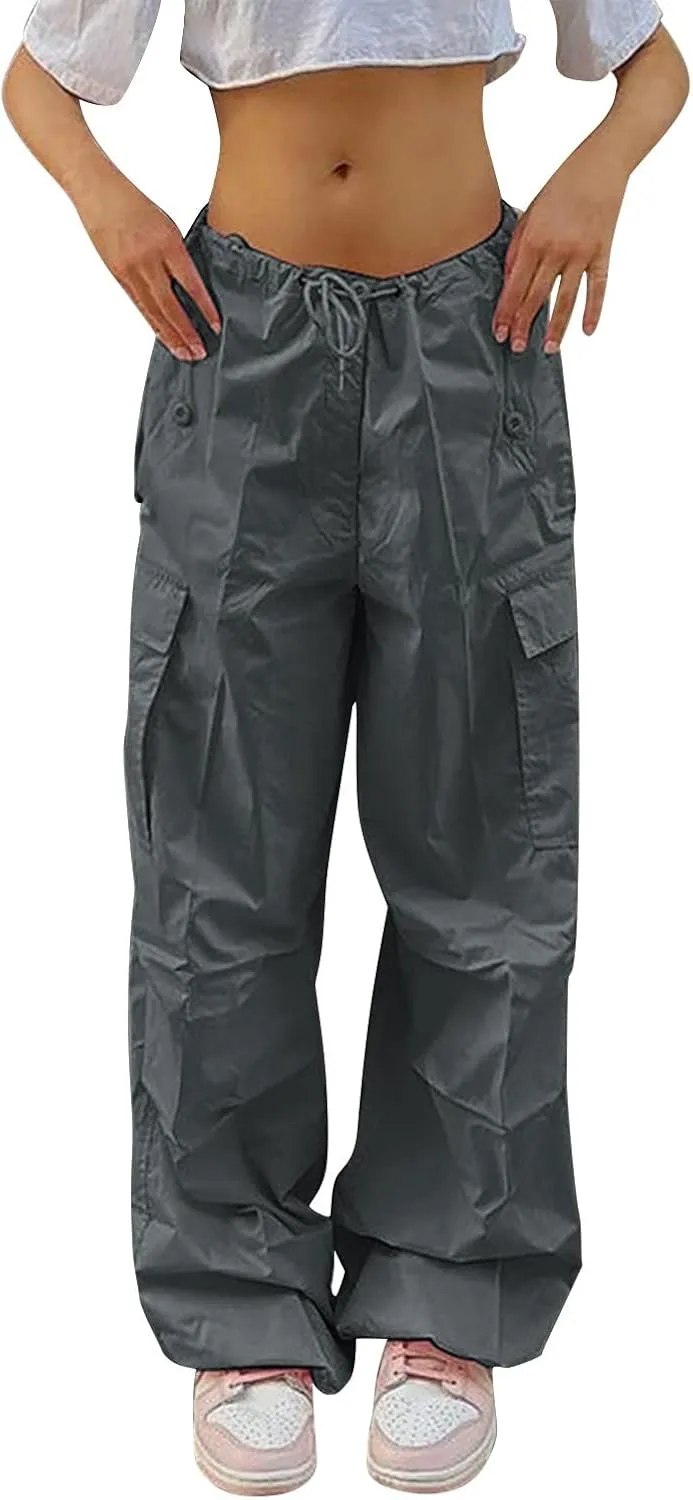 Women's Plus Size Tethered Straight Cargo Pants Straight Wide Leg Loose Casual Trousers