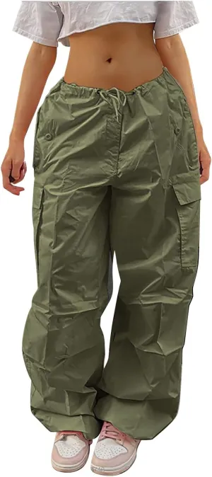 Women's Plus Size Tethered Straight Cargo Pants Straight Wide Leg Loose Casual Trousers
