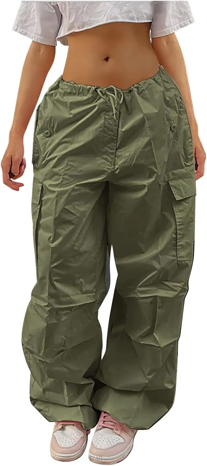 Women's Plus Size Tethered Straight Cargo Pants Straight Wide Leg Loose Casual Trousers