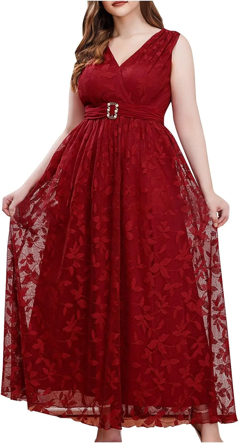 Womens Plus Size Wedding Guest Dress Formal Floral Lace Cocktail Party Maxi Dresses Chiffon Mother of The Bride Dress
