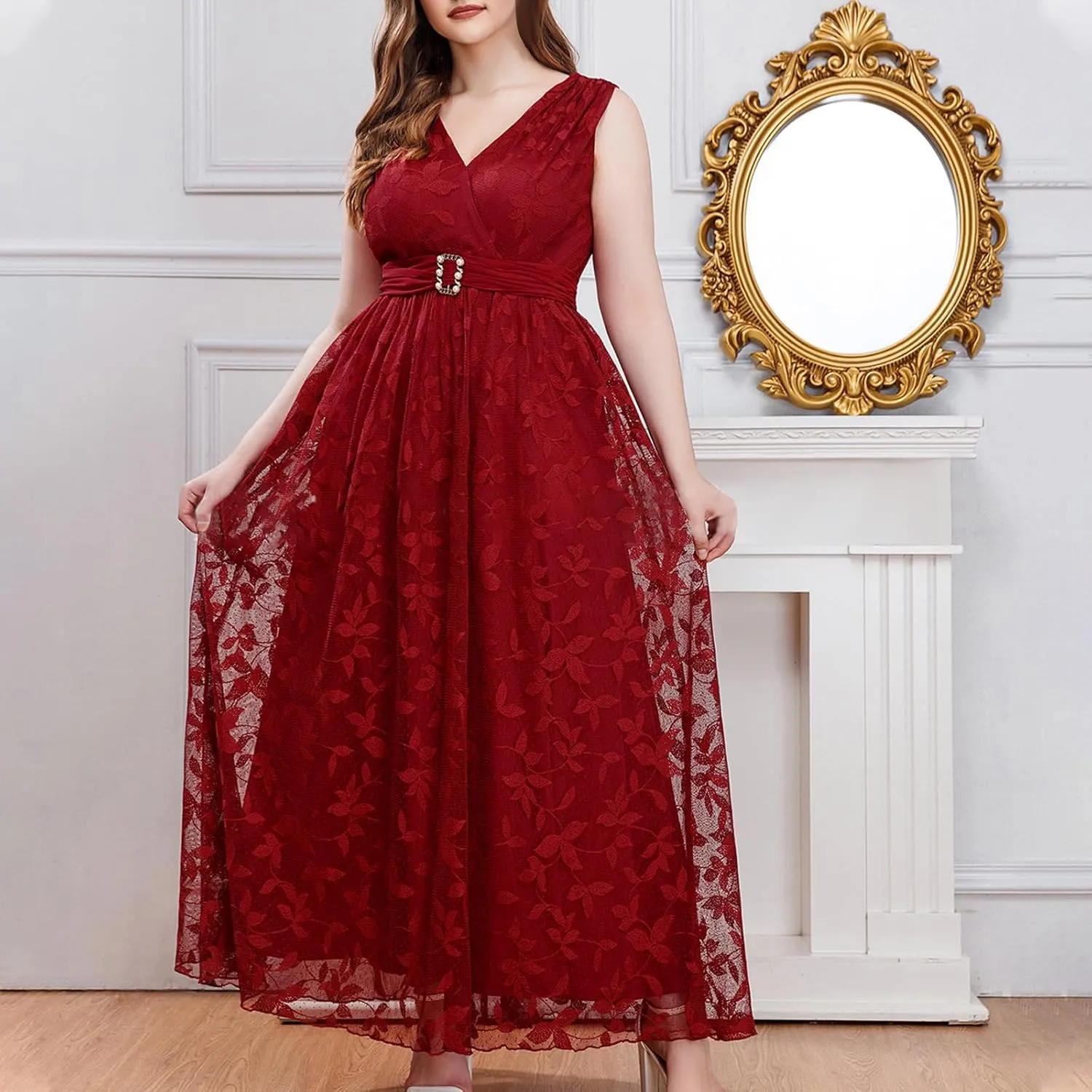Womens Plus Size Wedding Guest Dress Formal Floral Lace Cocktail Party Maxi Dresses Chiffon Mother of The Bride Dress